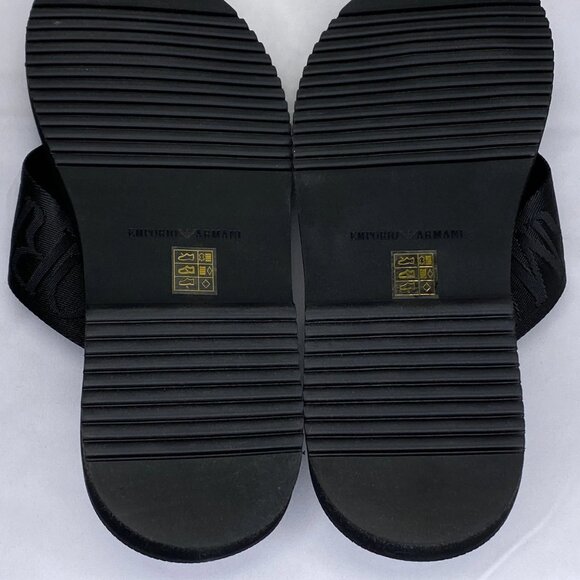 NEW EMPORIO ARMANI Mens Sandals Black Size 11 Logo Tape Thong Slip-On Flat